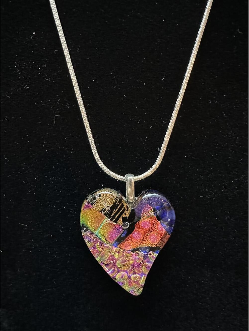 Heart-Shaped Pendant made of Multi-Colored Dichroic Glass in Sterling Silver